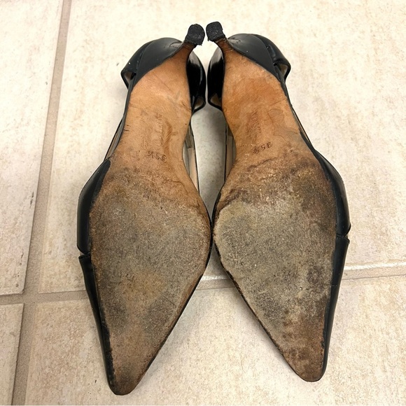 Manolo Blahnik black Patent Leather Cutout Accent D'Orsay Pumps pointed toes 5.5 - Picture 11 of 12